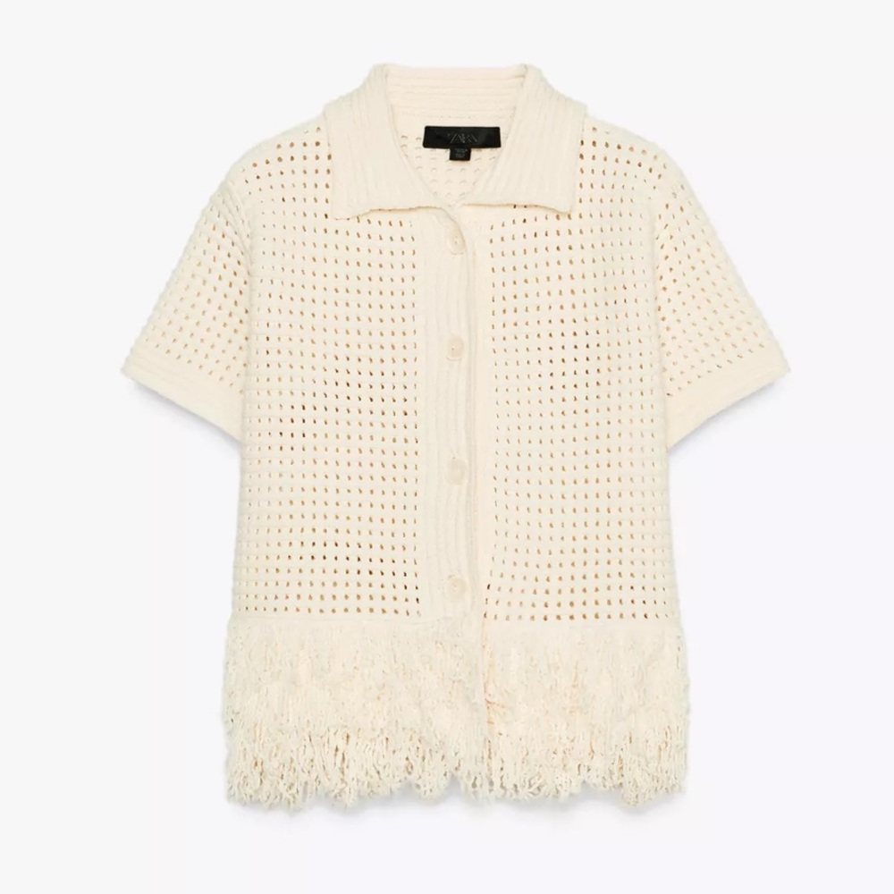 ZARA fringe cream top